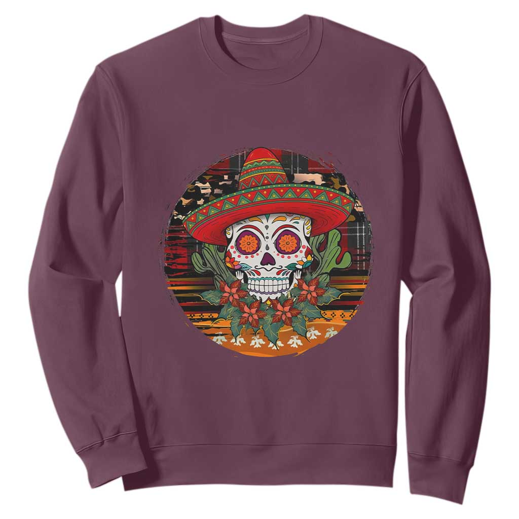 Sugar Skull Mexican Christmas Sweatshirt TS14 Maroon Print Your Wear