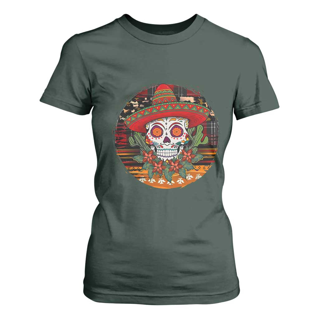Sugar Skull Mexican Christmas T Shirt For Women TS14 Dark Forest Green Print Your Wear
