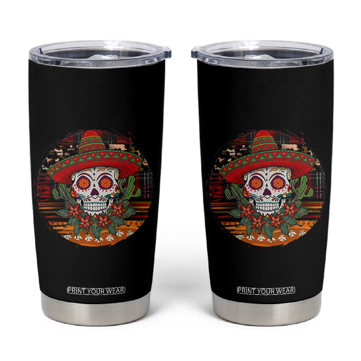Sugar Skull Mexican Christmas Tumbler Cup TS14 Black Print Your Wear
