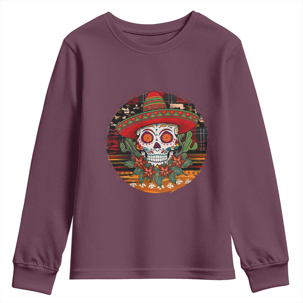 Sugar Skull Mexican Christmas Youth Sweatshirt TS14 Maroon Print Your Wear