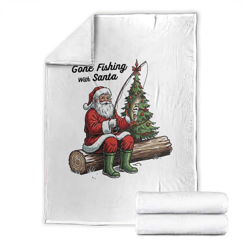 Santa Fishing Chritsmas Throw Blanket Funny Fisherman Xmas TS14 White Print Your Wear