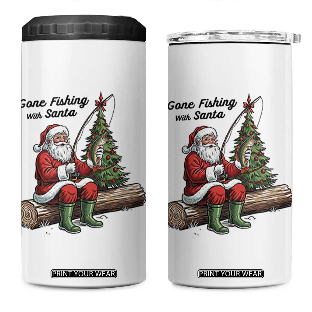 Santa Fishing Chritsmas 4 in 1 Can Cooler Tumbler Funny Fisherman Xmas - Print Your Wear