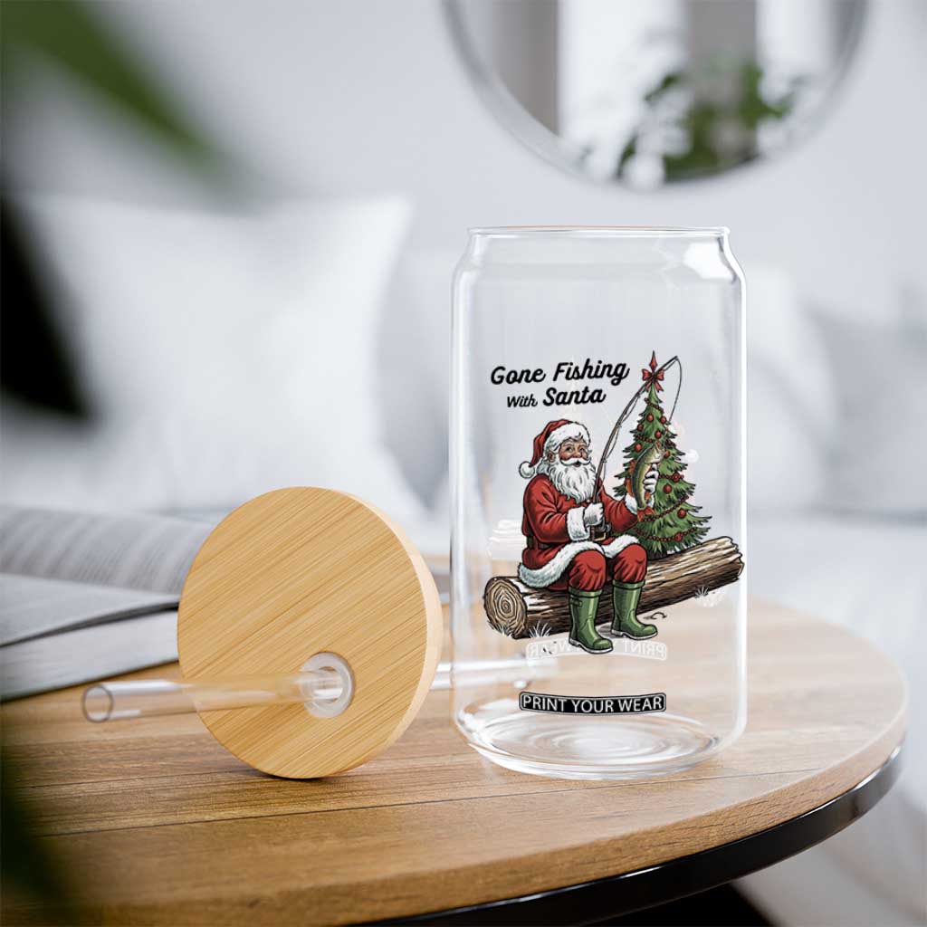 Santa Fishing Chritsmas Glass Can Funny Fisherman Xmas TS14 Print Your Wear