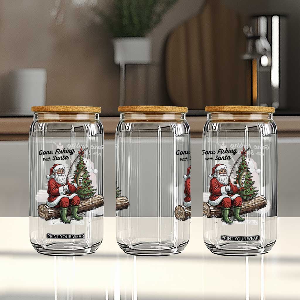 Santa Fishing Chritsmas Glass Can Funny Fisherman Xmas TS14 Print Your Wear