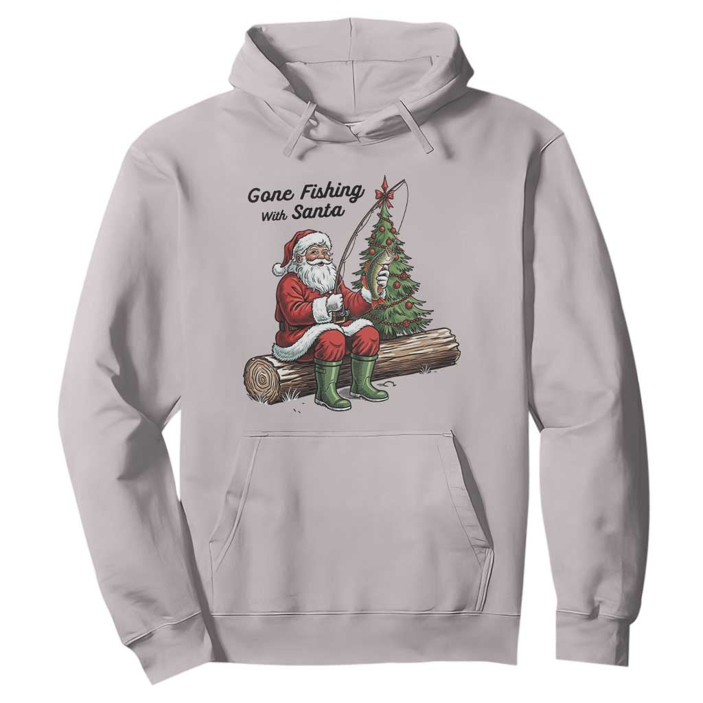 Santa Fishing Chritsmas Hoodie Funny Fisherman Xmas TS14 Ice Gray Print Your Wear