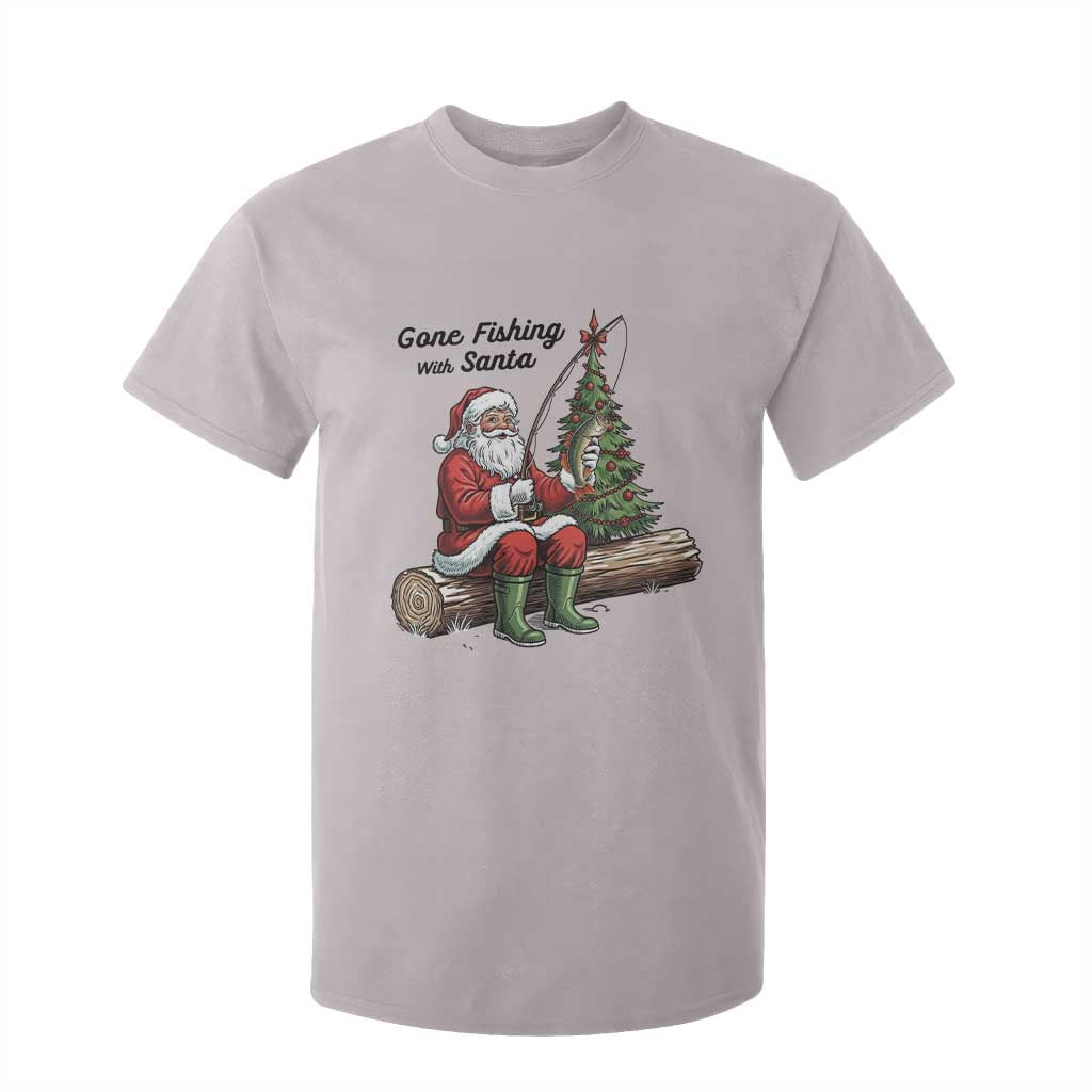 Santa Fishing Chritsmas T Shirt For Kid Funny Fisherman Xmas TS14 Ice Gray Print Your Wear