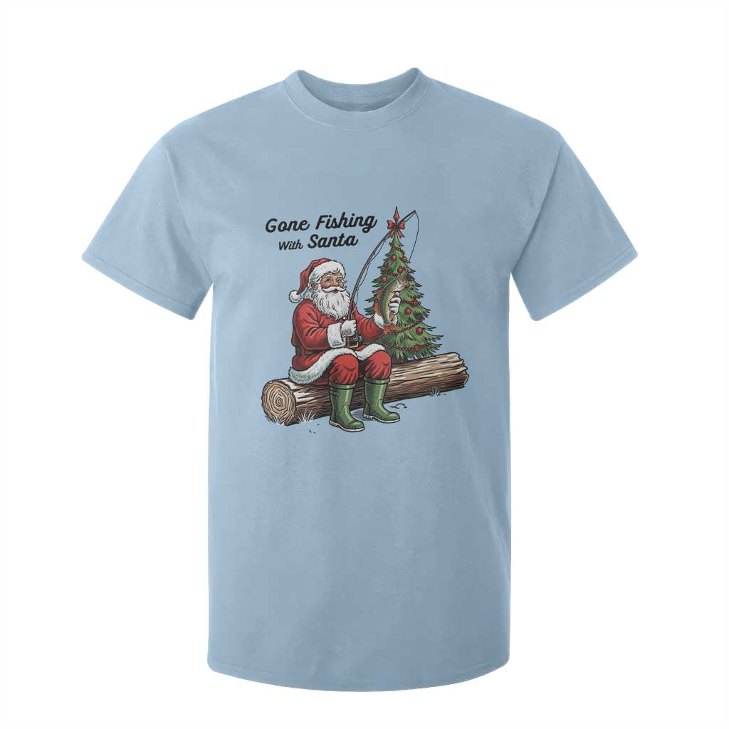 Santa Fishing Chritsmas T Shirt For Kid Funny Fisherman Xmas TS14 Light Blue Print Your Wear