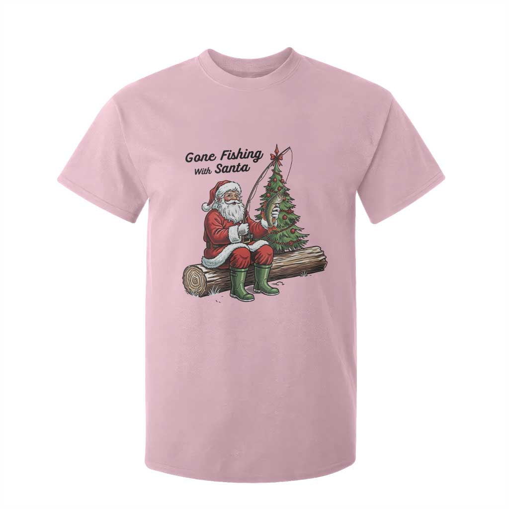 Santa Fishing Chritsmas T Shirt For Kid Funny Fisherman Xmas TS14 Light Pink Print Your Wear