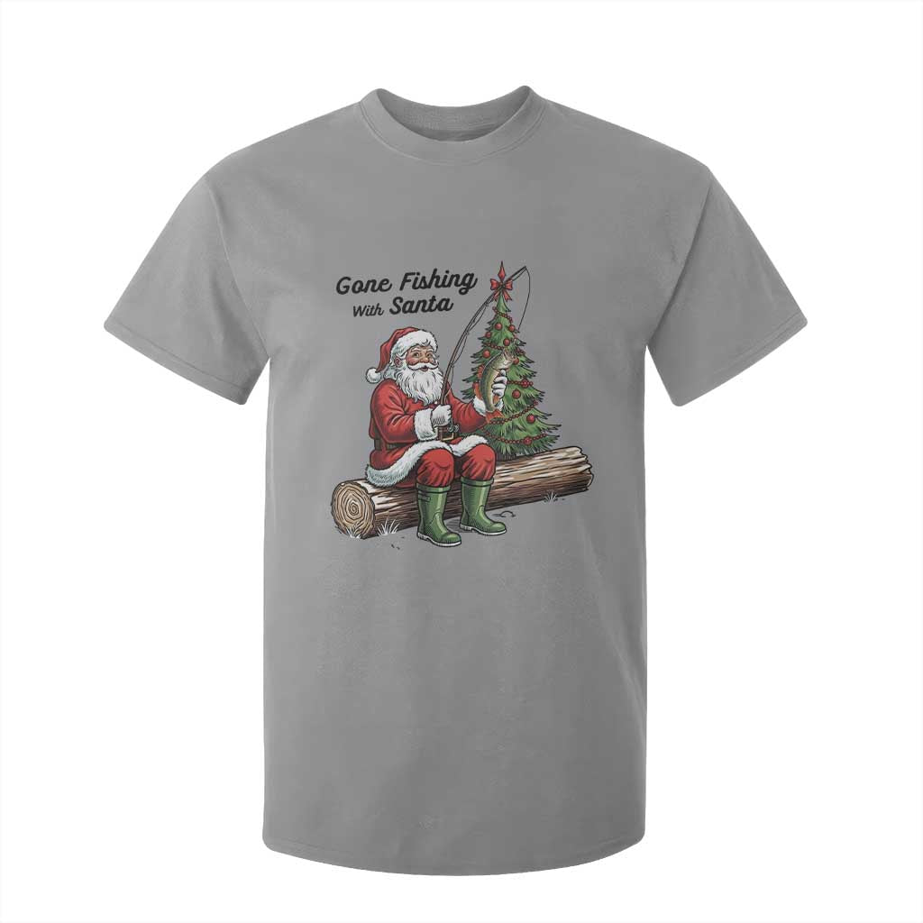 Santa Fishing Chritsmas T Shirt For Kid Funny Fisherman Xmas TS14 Sport Gray Print Your Wear