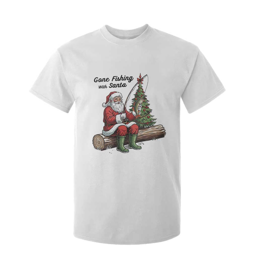 Santa Fishing Chritsmas T Shirt For Kid Funny Fisherman Xmas TS14 White Print Your Wear