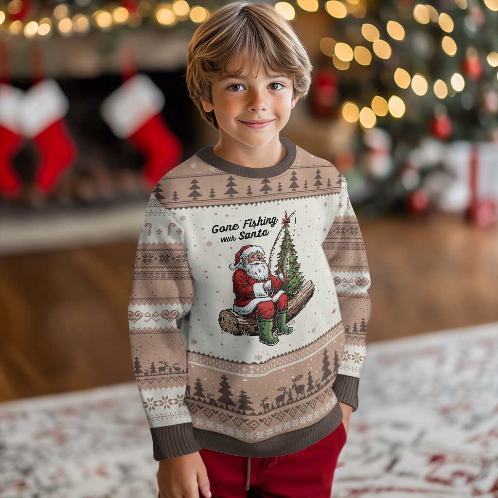 Santa Fishing Chritsmas Ugly Christmas Sweater Funny Fisherman Xmas TS14 Mocha Mousse Print Your Wear