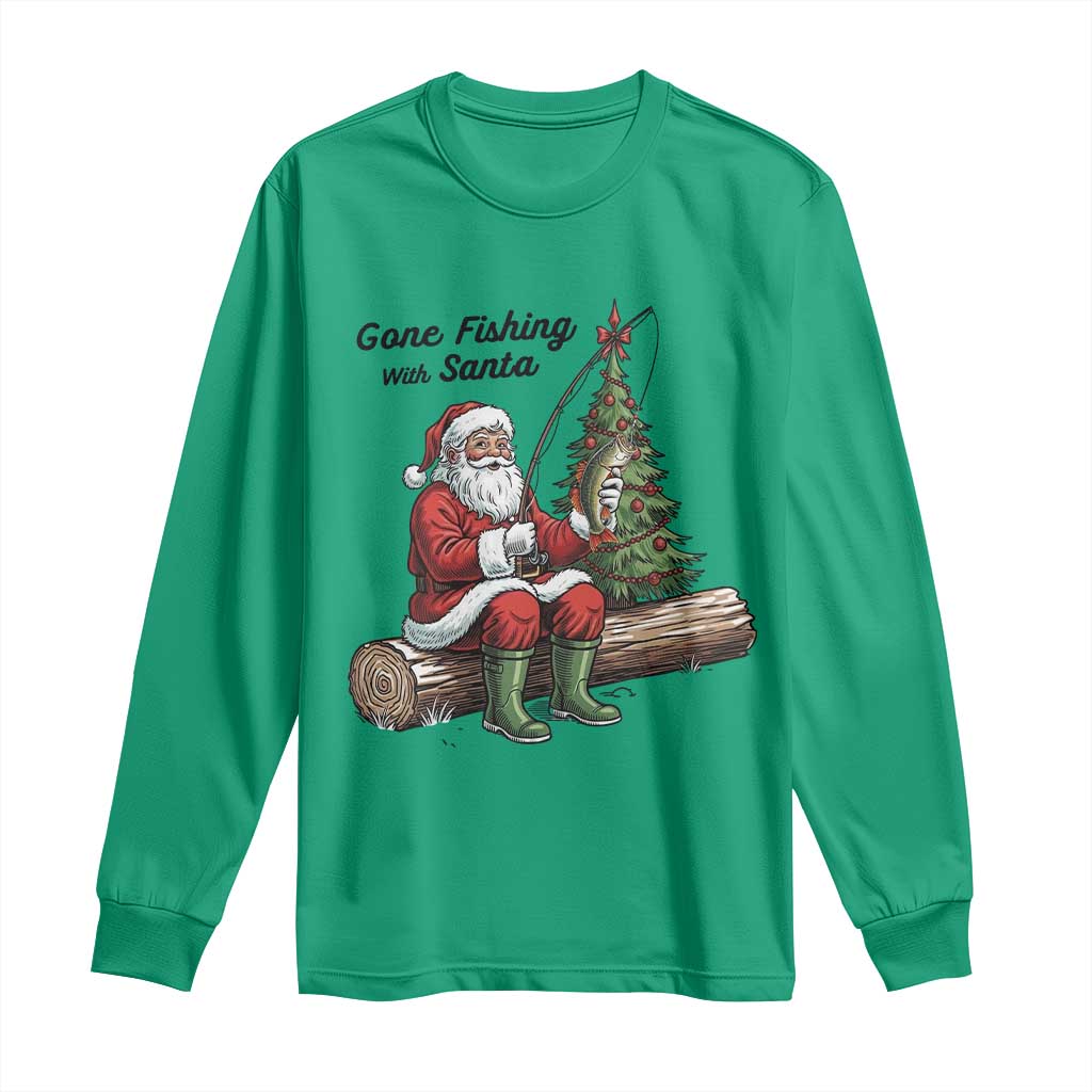 Santa Fishing Chritsmas Long Sleeve Shirt Funny Fisherman Xmas TS14 Irish Green Print Your Wear