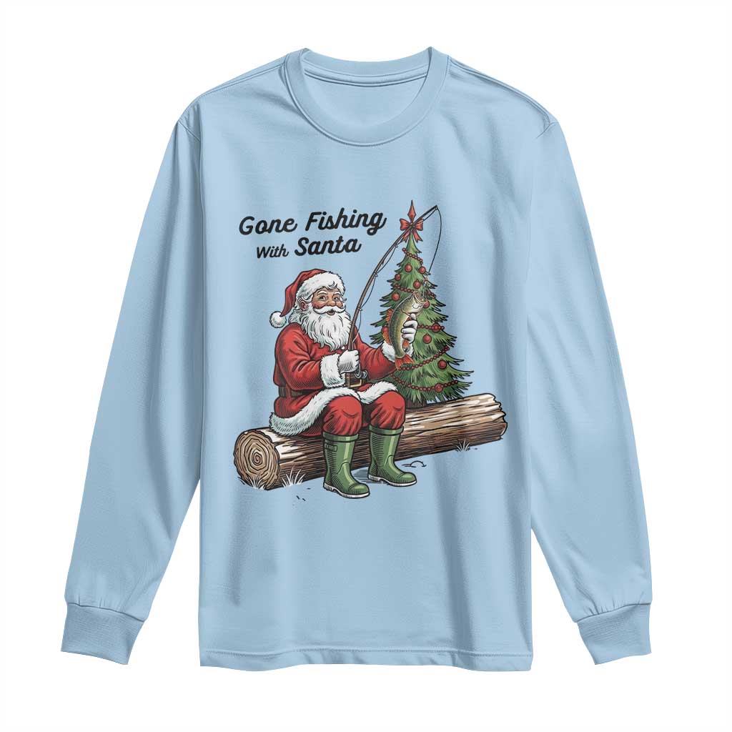 Santa Fishing Chritsmas Long Sleeve Shirt Funny Fisherman Xmas TS14 Light Blue Print Your Wear
