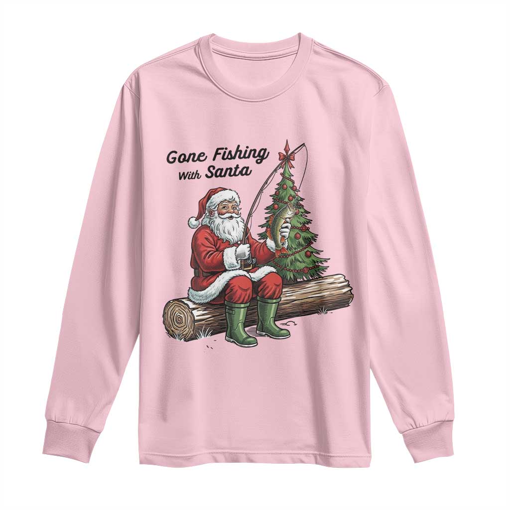 Santa Fishing Chritsmas Long Sleeve Shirt Funny Fisherman Xmas TS14 Light Pink Print Your Wear