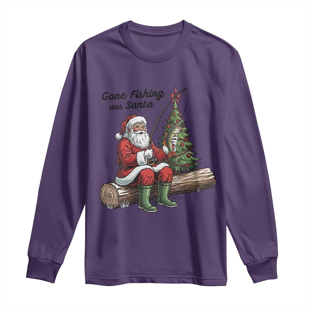 Santa Fishing Chritsmas Long Sleeve Shirt Funny Fisherman Xmas TS14 Purple Print Your Wear