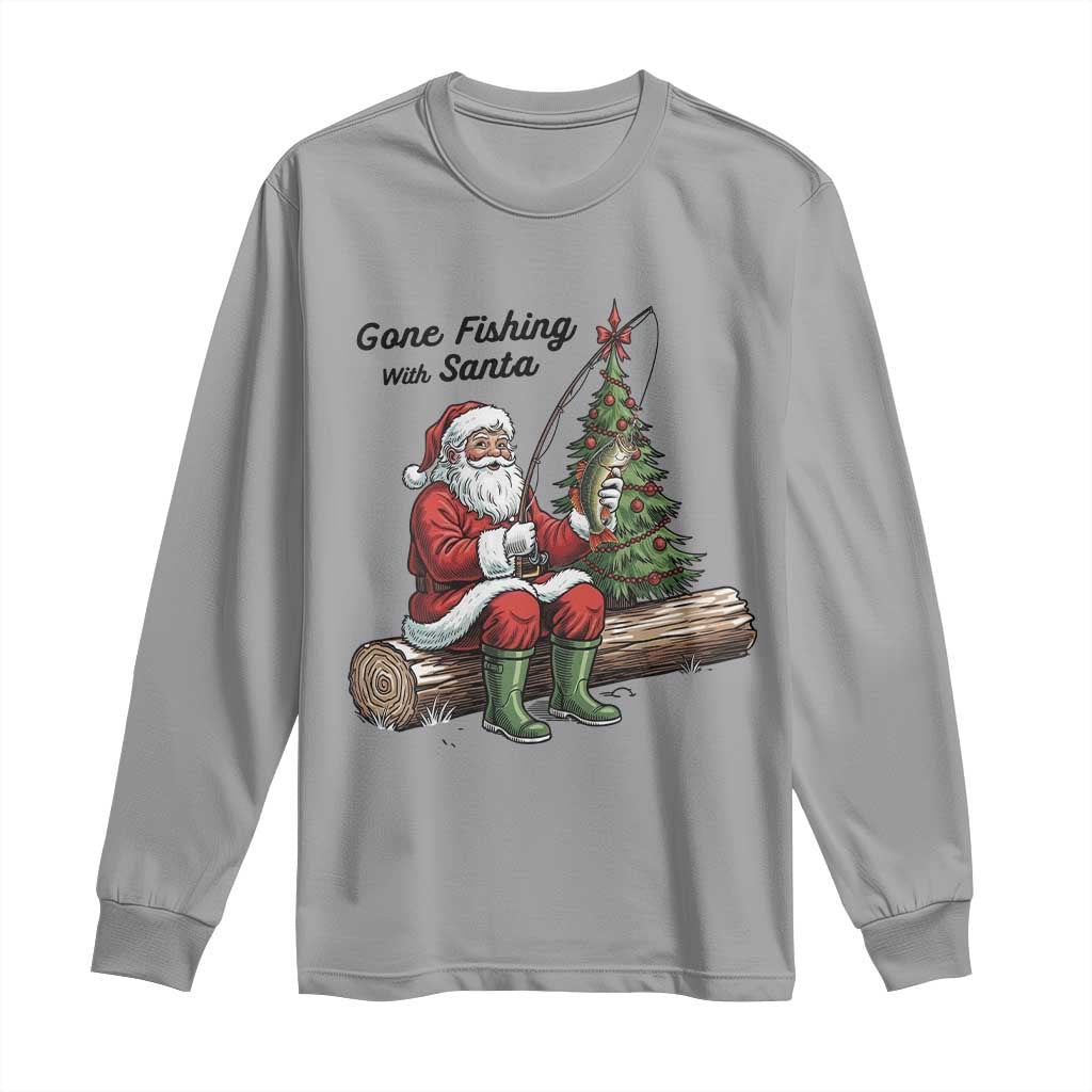 Santa Fishing Chritsmas Long Sleeve Shirt Funny Fisherman Xmas TS14 Sport Gray Print Your Wear