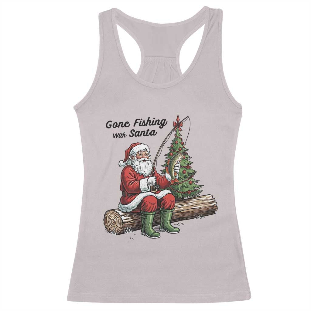 Santa Fishing Chritsmas Racerback Tank Top Funny Fisherman Xmas TS14 Ice Gray Print Your Wear