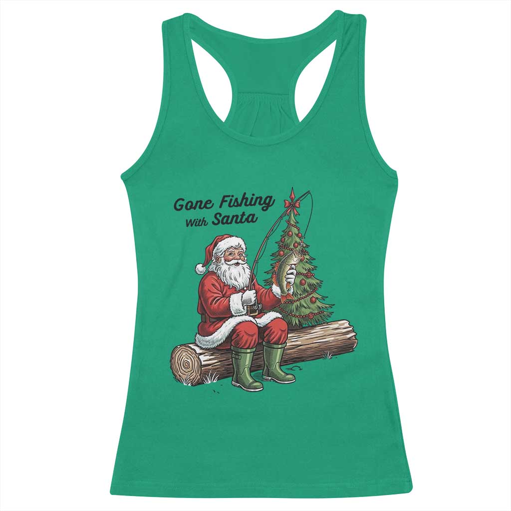 Santa Fishing Chritsmas Racerback Tank Top Funny Fisherman Xmas TS14 Irish Green Print Your Wear