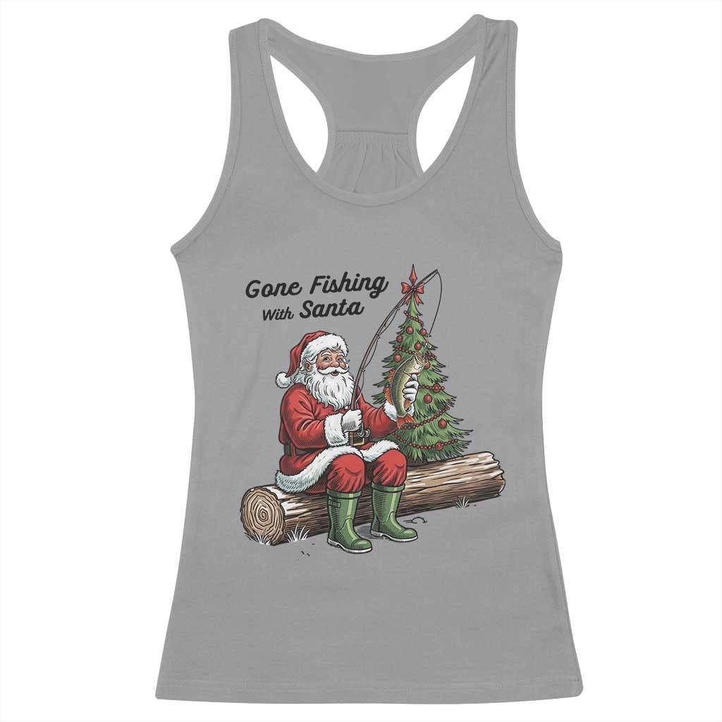 Santa Fishing Chritsmas Racerback Tank Top Funny Fisherman Xmas TS14 Sport Gray Print Your Wear
