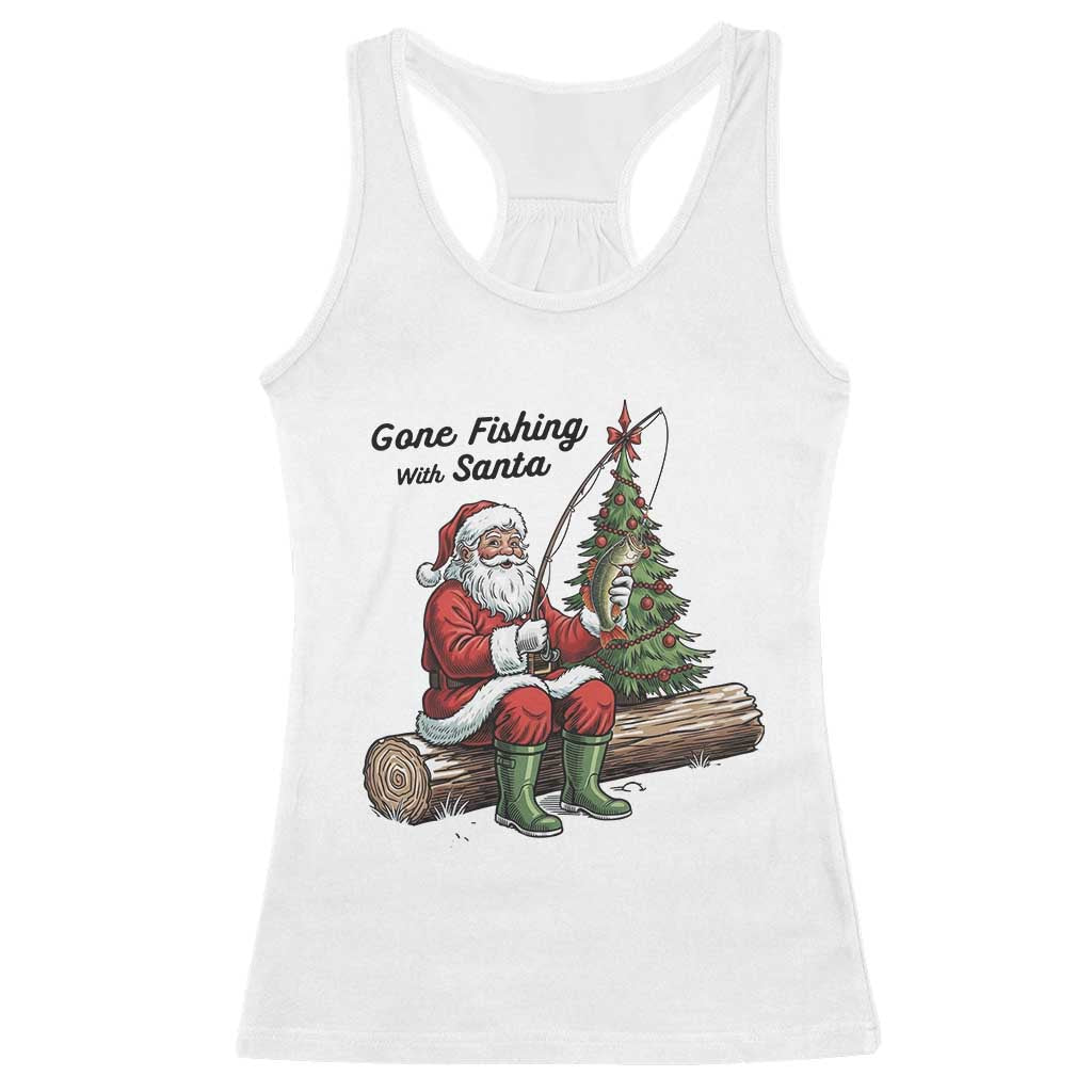Santa Fishing Chritsmas Racerback Tank Top Funny Fisherman Xmas TS14 White Print Your Wear
