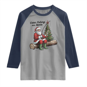 Santa Fishing Chritsmas Raglan Shirt Funny Fisherman Xmas TS14 Sport Gray Navy Print Your Wear