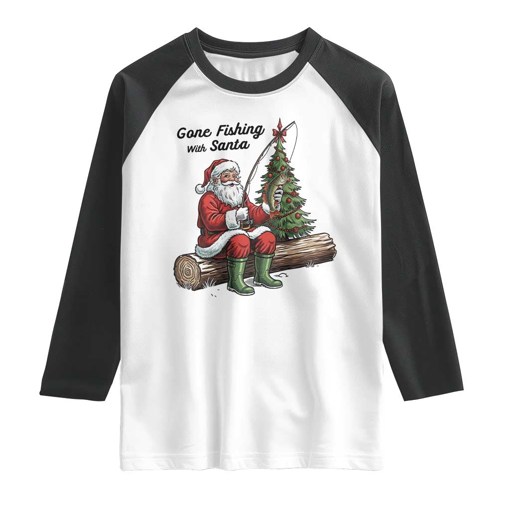 Santa Fishing Chritsmas Raglan Shirt Funny Fisherman Xmas TS14 White Black Print Your Wear