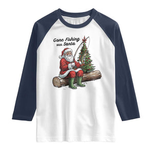 Santa Fishing Chritsmas Raglan Shirt Funny Fisherman Xmas TS14 White Navy Print Your Wear
