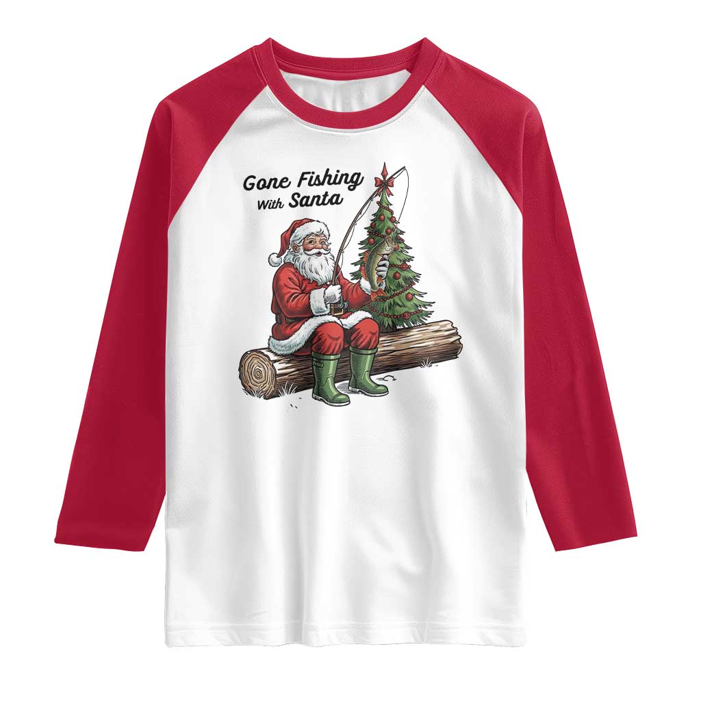 Santa Fishing Chritsmas Raglan Shirt Funny Fisherman Xmas TS14 White Red Print Your Wear