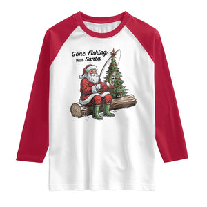 Santa Fishing Chritsmas Raglan Shirt Funny Fisherman Xmas TS14 White Red Print Your Wear
