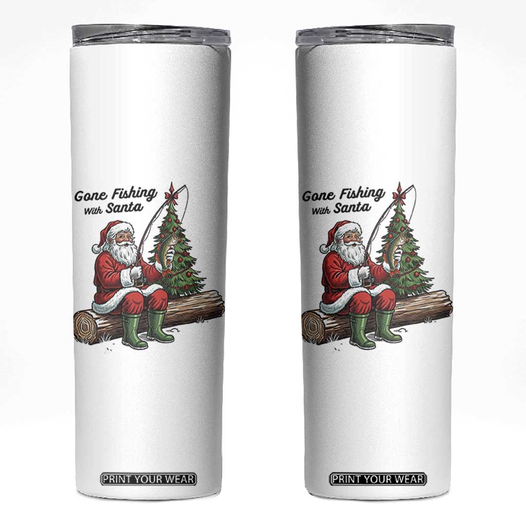 Santa Fishing Chritsmas Skinny Tumbler Funny Fisherman Xmas TS14 White Print Your Wear