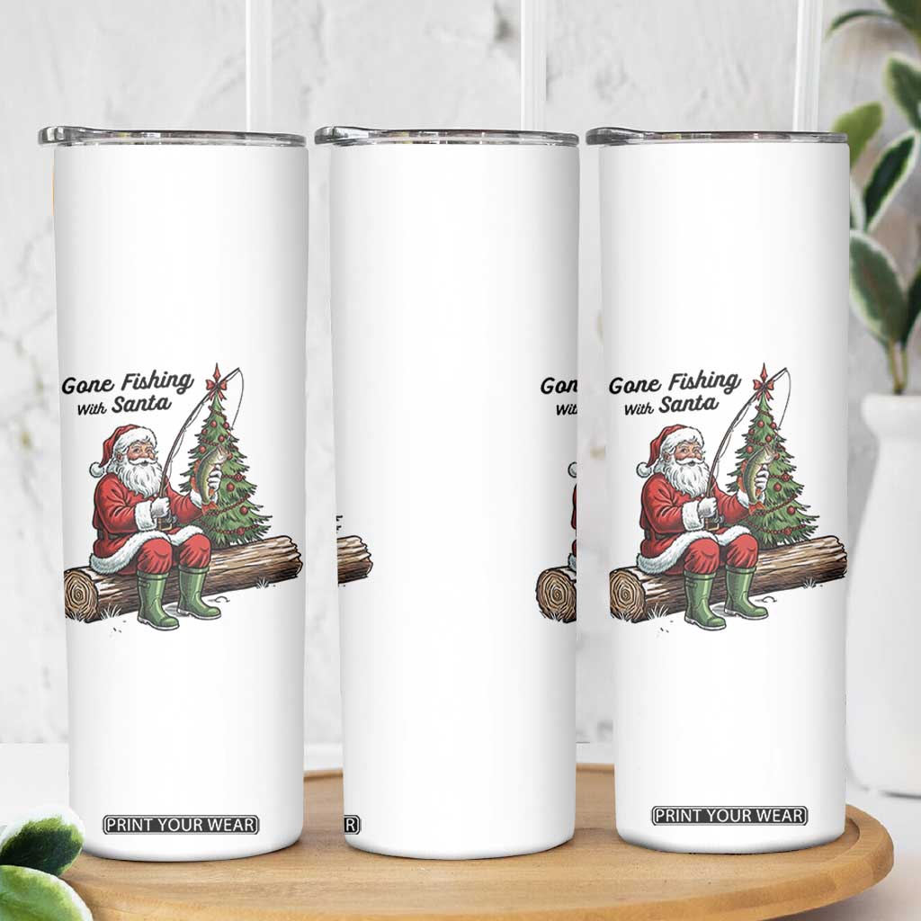 Santa Fishing Chritsmas Skinny Tumbler Funny Fisherman Xmas TS14 Print Your Wear