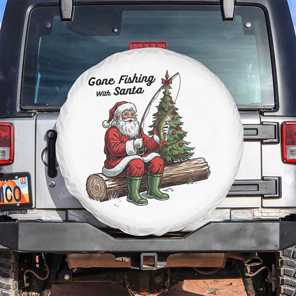 Santa Fishing Chritsmas Spare Tire Cover Funny Fisherman Xmas TS14 No hole White Print Your Wear
