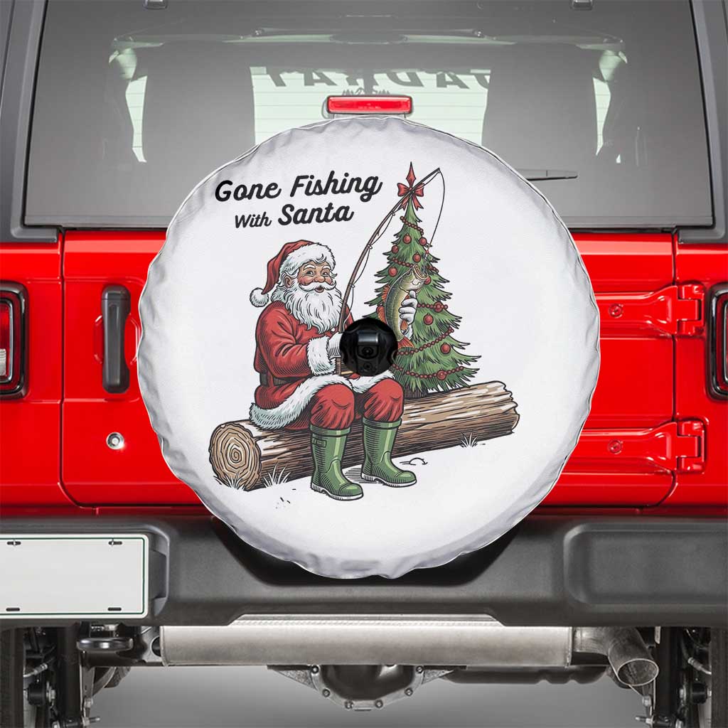 Santa Fishing Chritsmas Spare Tire Cover Funny Fisherman Xmas TS14 White Print Your Wear