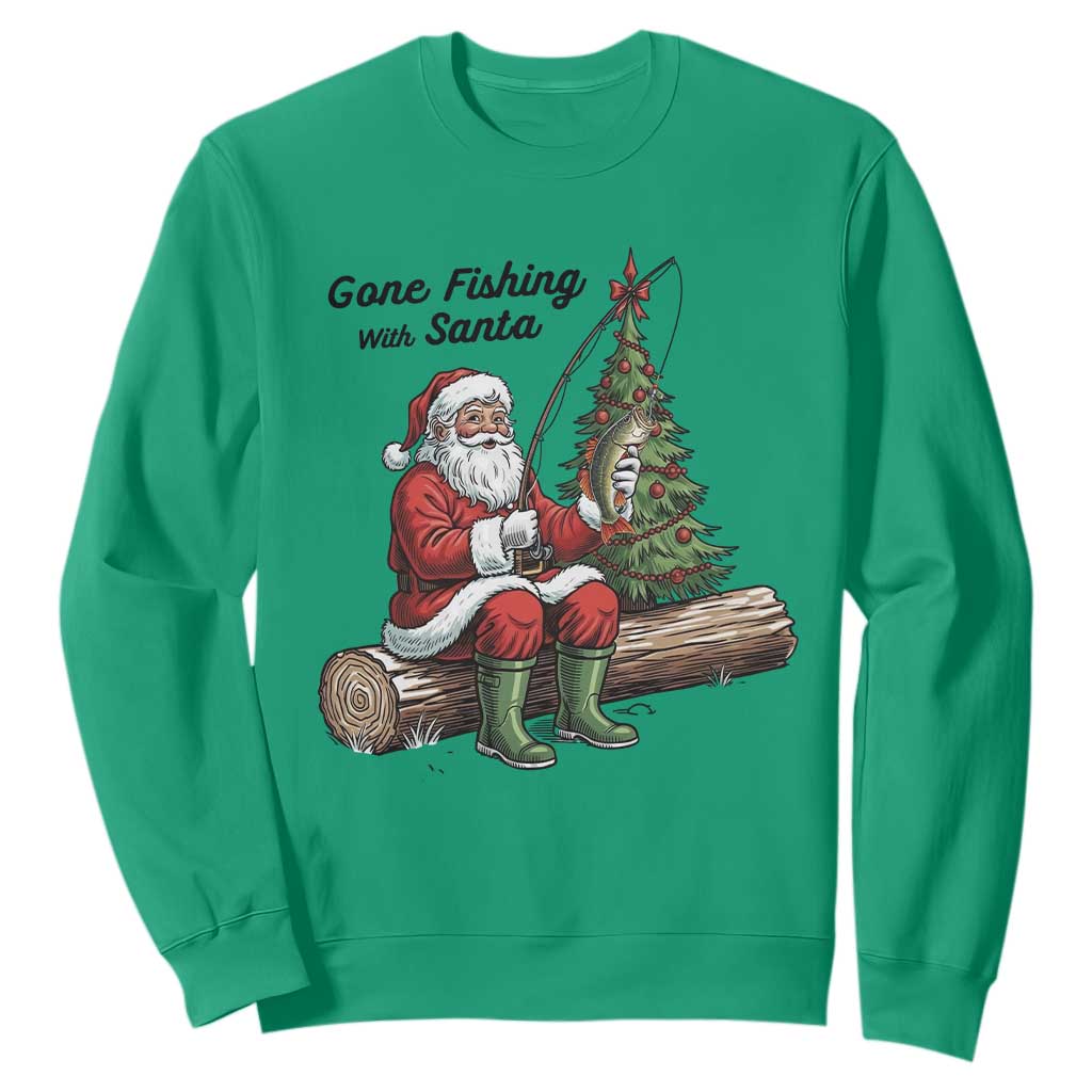Santa Fishing Chritsmas Sweatshirt Funny Fisherman Xmas TS14 Irish Green Print Your Wear