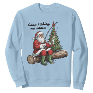 Santa Fishing Chritsmas Sweatshirt Funny Fisherman Xmas TS14 Light Blue Print Your Wear