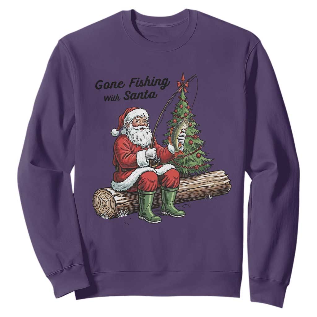 Santa Fishing Chritsmas Sweatshirt Funny Fisherman Xmas TS14 Purple Print Your Wear