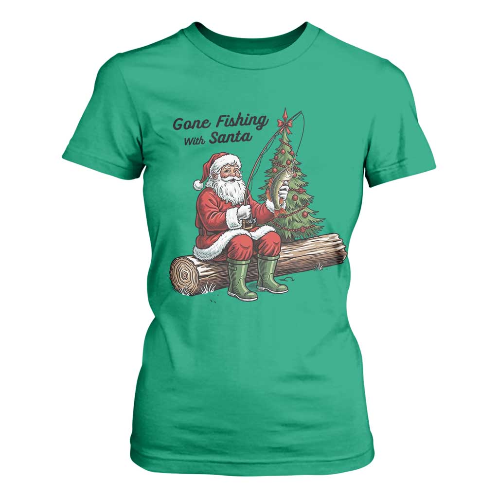 Santa Fishing Chritsmas T Shirt For Women Funny Fisherman Xmas TS14 Irish Green Print Your Wear