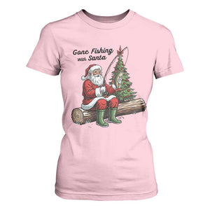 Santa Fishing Chritsmas T Shirt For Women Funny Fisherman Xmas TS14 Light Pink Print Your Wear