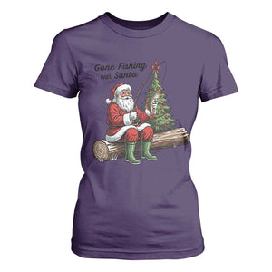 Santa Fishing Chritsmas T Shirt For Women Funny Fisherman Xmas TS14 Purple Print Your Wear
