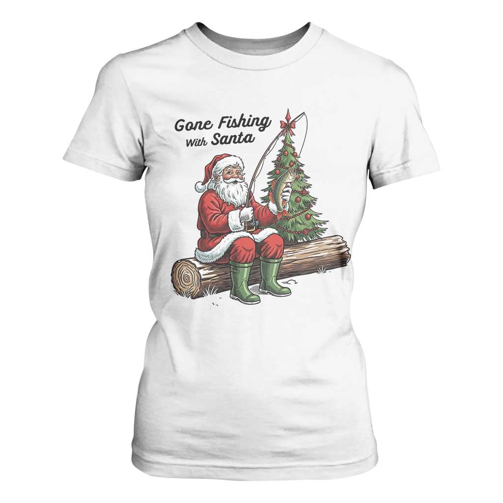 Santa Fishing Chritsmas T Shirt For Women Funny Fisherman Xmas TS14 White Print Your Wear