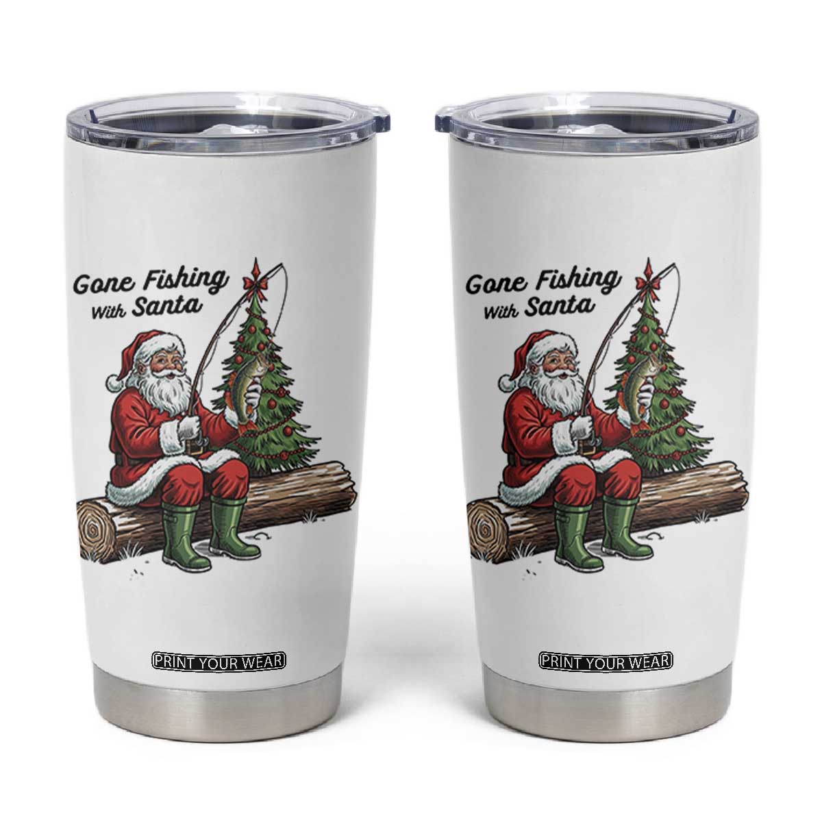 Santa Fishing Chritsmas Tumbler Cup Funny Fisherman Xmas TS14 White Print Your Wear