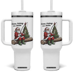 Santa Fishing Chritsmas Tumbler With Handle Funny Fisherman Xmas TS14 One Size: 40 oz White Print Your Wear