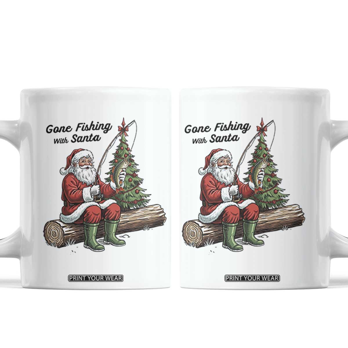 Santa Fishing Chritsmas Coffee Mug Funny Fisherman Xmas TS14 White Print Your Wear