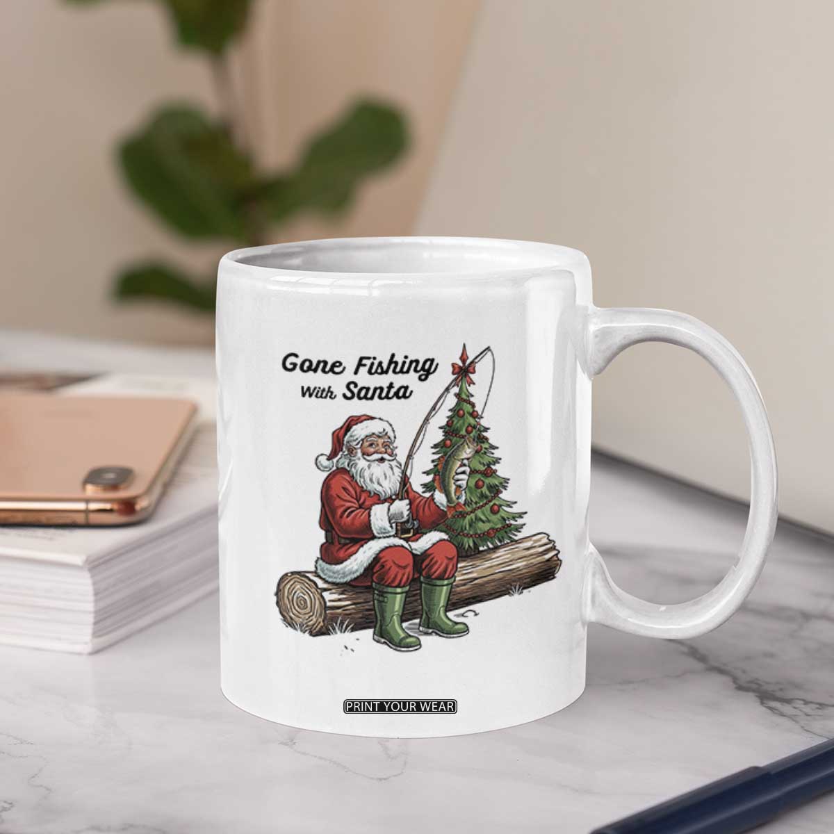 Santa Fishing Chritsmas Coffee Mug Funny Fisherman Xmas TS14 Print Your Wear