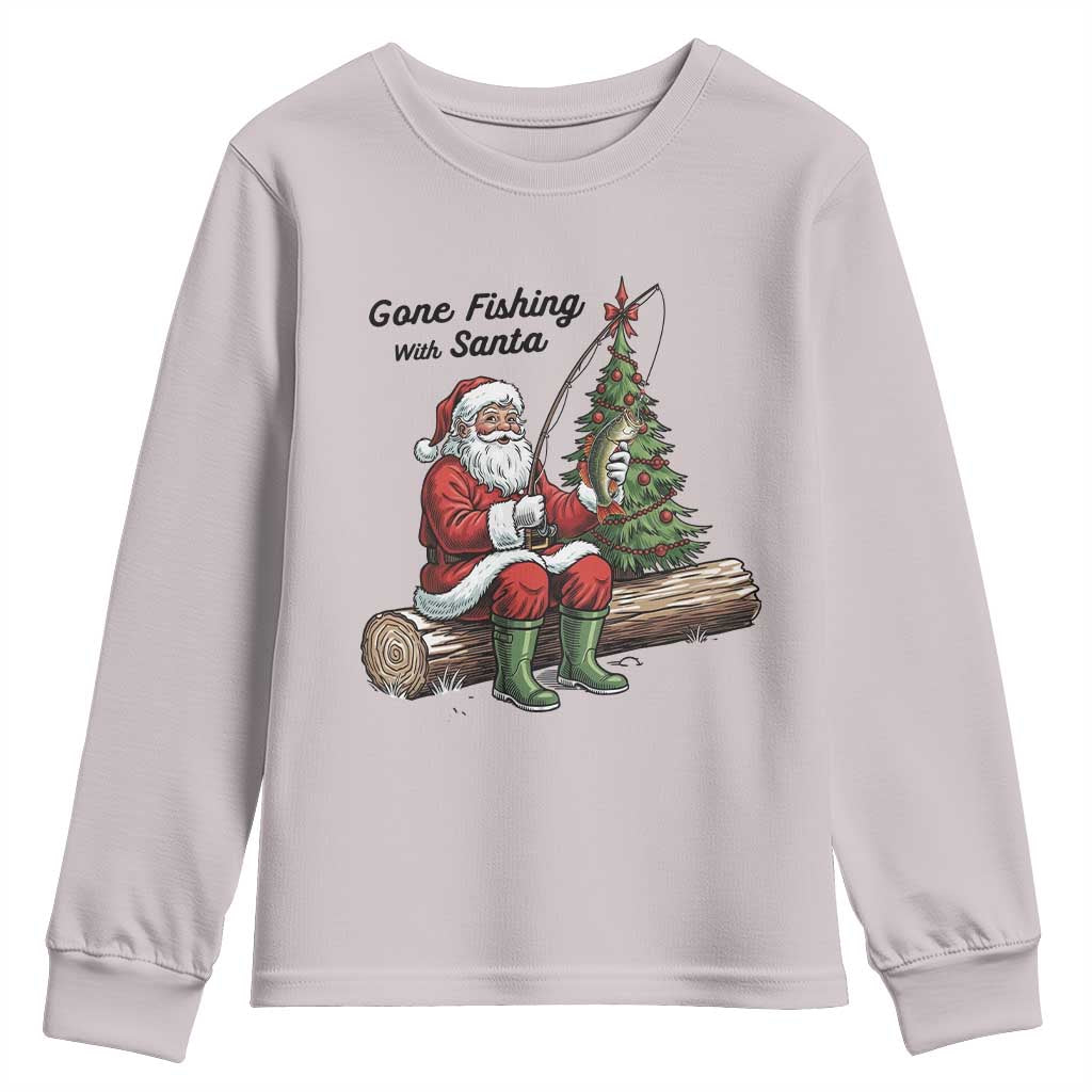 Santa Fishing Chritsmas Youth Sweatshirt Funny Fisherman Xmas TS14 Ice Gray Print Your Wear