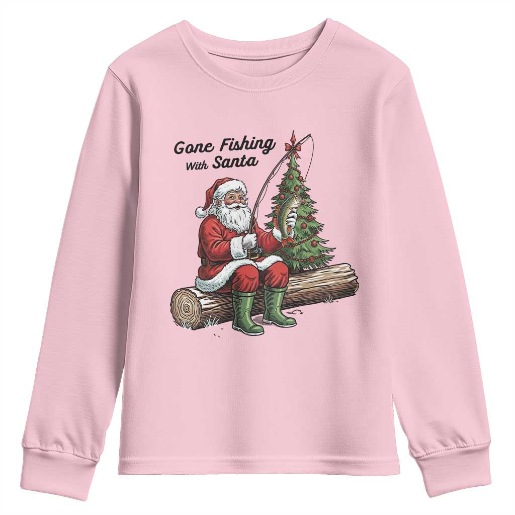 Santa Fishing Chritsmas Youth Sweatshirt Funny Fisherman Xmas TS14 Light Pink Print Your Wear