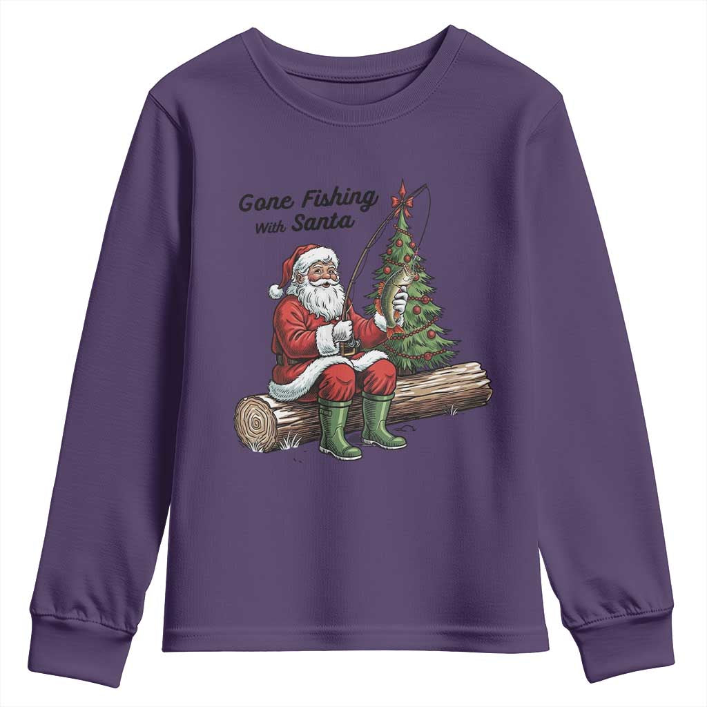 Santa Fishing Chritsmas Youth Sweatshirt Funny Fisherman Xmas TS14 Purple Print Your Wear