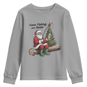 Santa Fishing Chritsmas Youth Sweatshirt Funny Fisherman Xmas TS14 Sport Gray Print Your Wear