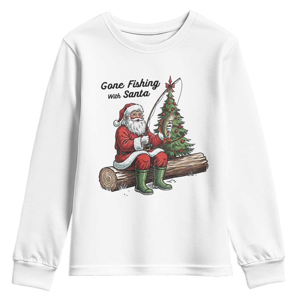 Santa Fishing Chritsmas Youth Sweatshirt Funny Fisherman Xmas TS14 White Print Your Wear