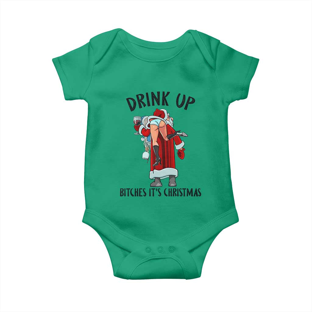 Funny Christmas Wine Baby Onesie Drink Up Bitches It Is Christmas TS14 Irish Green Print Your Wear